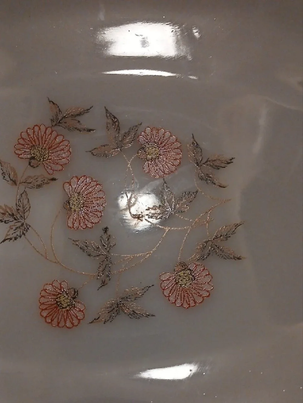Fire King White Oval Platter with Pink Floral and Gold Trim